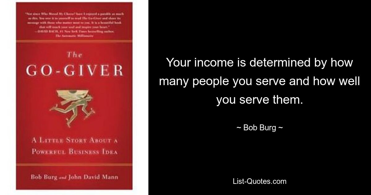 Your income is determined by how many people you serve and how well you serve them. — © Bob Burg