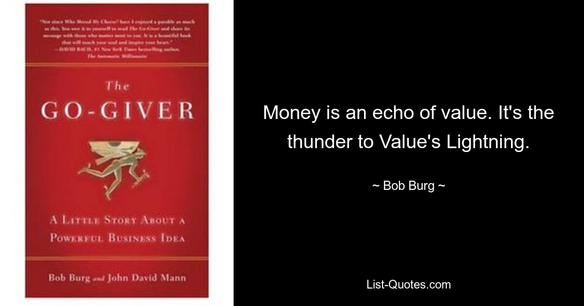 Money is an echo of value. It's the thunder to Value's Lightning. — © Bob Burg