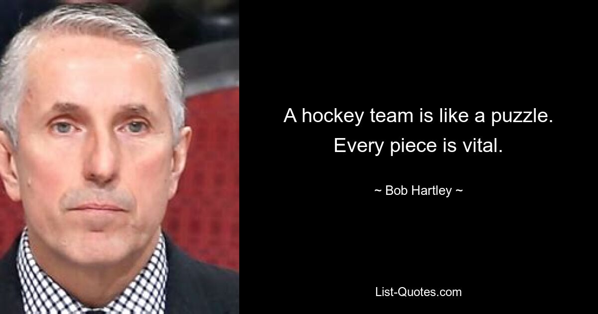 A hockey team is like a puzzle. Every piece is vital. — © Bob Hartley