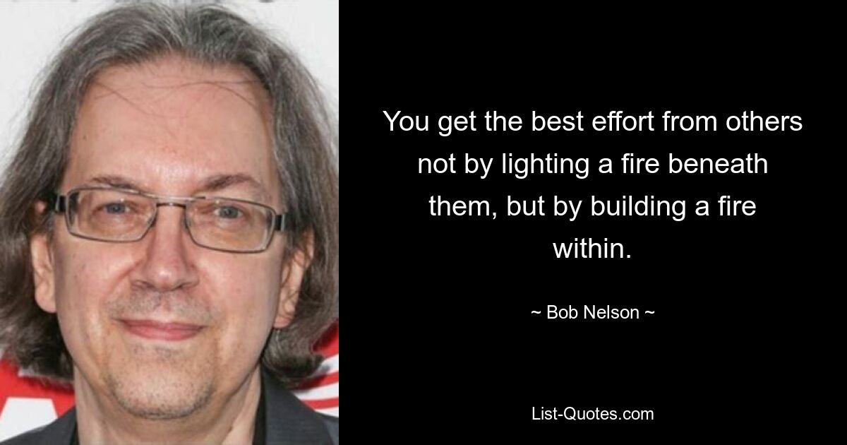 You get the best effort from others not by lighting a fire beneath them, but by building a fire within. — © Bob Nelson