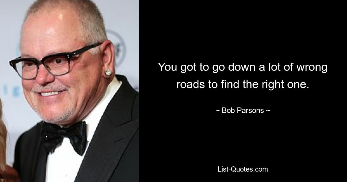 You got to go down a lot of wrong roads to find the right one. — © Bob Parsons