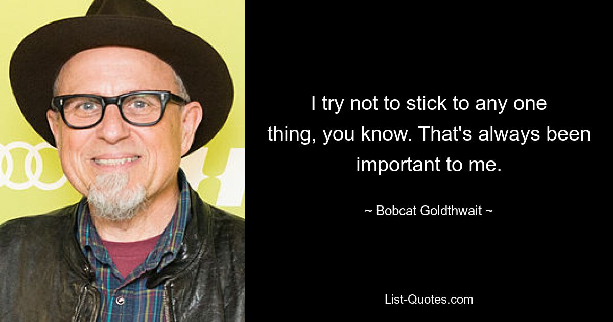 I try not to stick to any one thing, you know. That's always been important to me. — © Bobcat Goldthwait