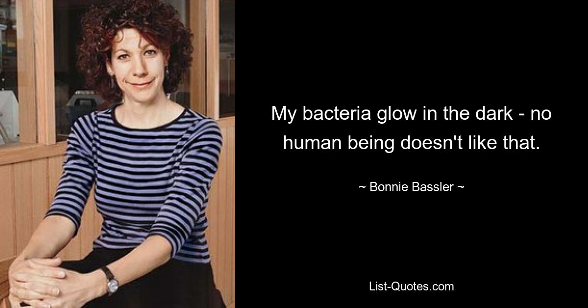 My bacteria glow in the dark - no human being doesn't like that. — © Bonnie Bassler