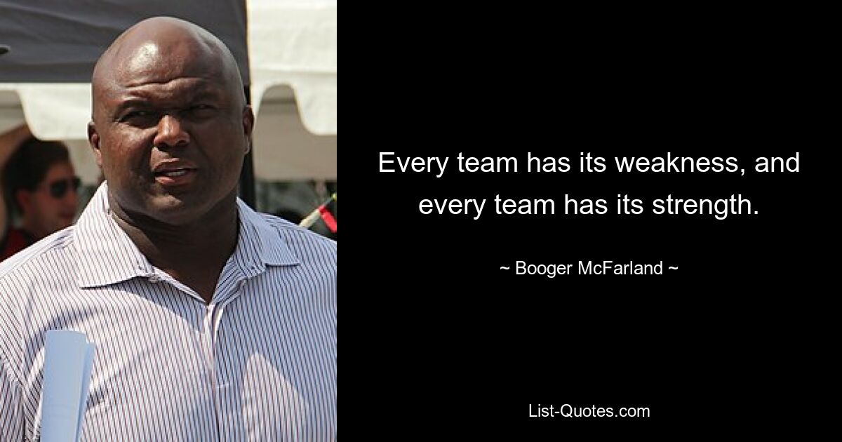 Every team has its weakness, and every team has its strength. — © Booger McFarland