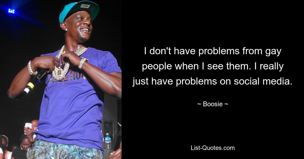 I don't have problems from gay people when I see them. I really just have problems on social media. — © Boosie