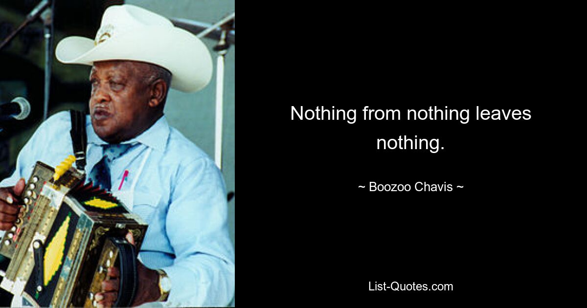 Nothing from nothing leaves nothing. — © Boozoo Chavis