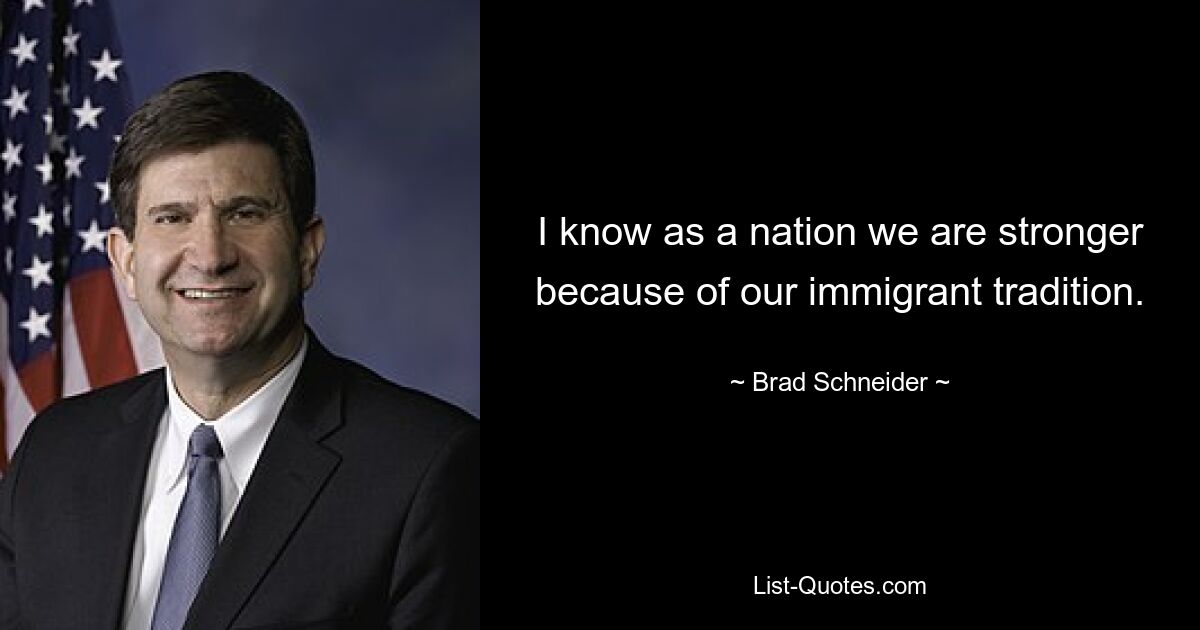 I know as a nation we are stronger because of our immigrant tradition. — © Brad Schneider