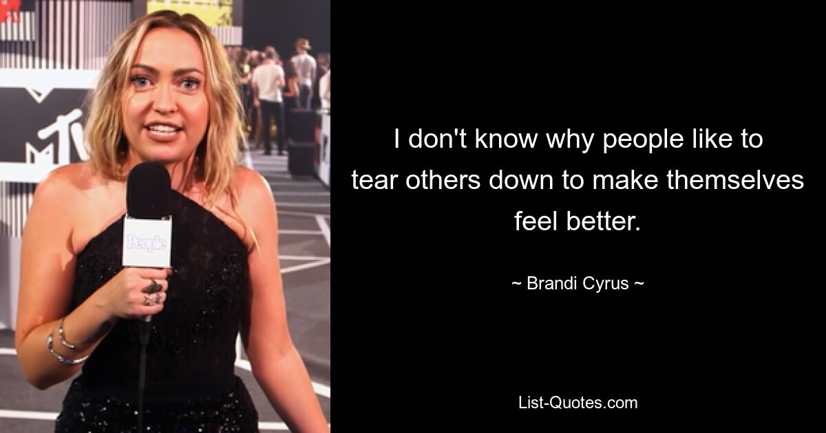 I don't know why people like to tear others down to make themselves feel better. — © Brandi Cyrus