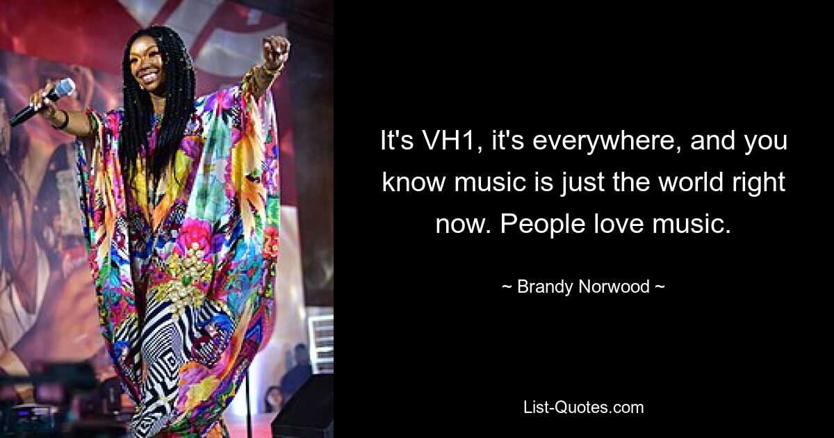 It's VH1, it's everywhere, and you know music is just the world right now. People love music. — © Brandy Norwood