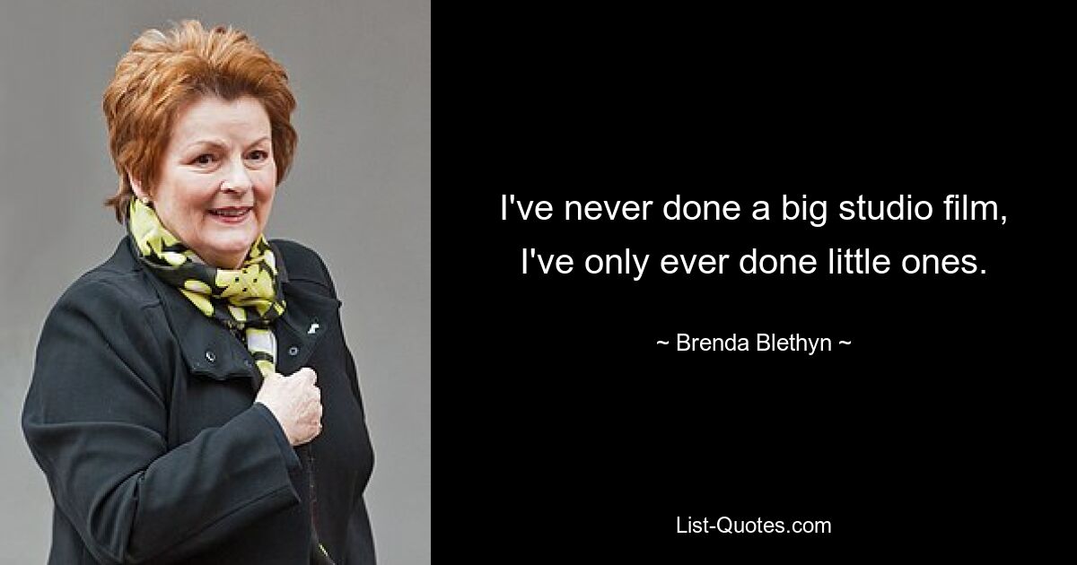 I've never done a big studio film, I've only ever done little ones. — © Brenda Blethyn