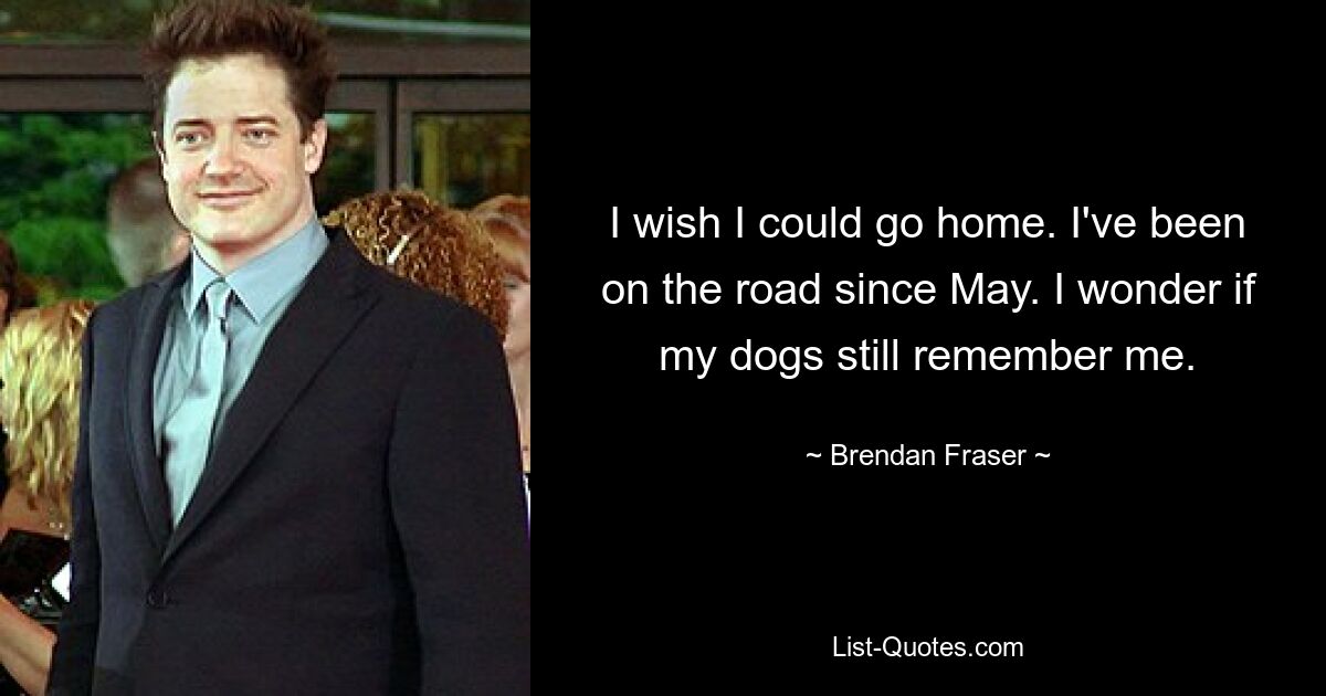 I wish I could go home. I've been on the road since May. I wonder if my dogs still remember me. — © Brendan Fraser