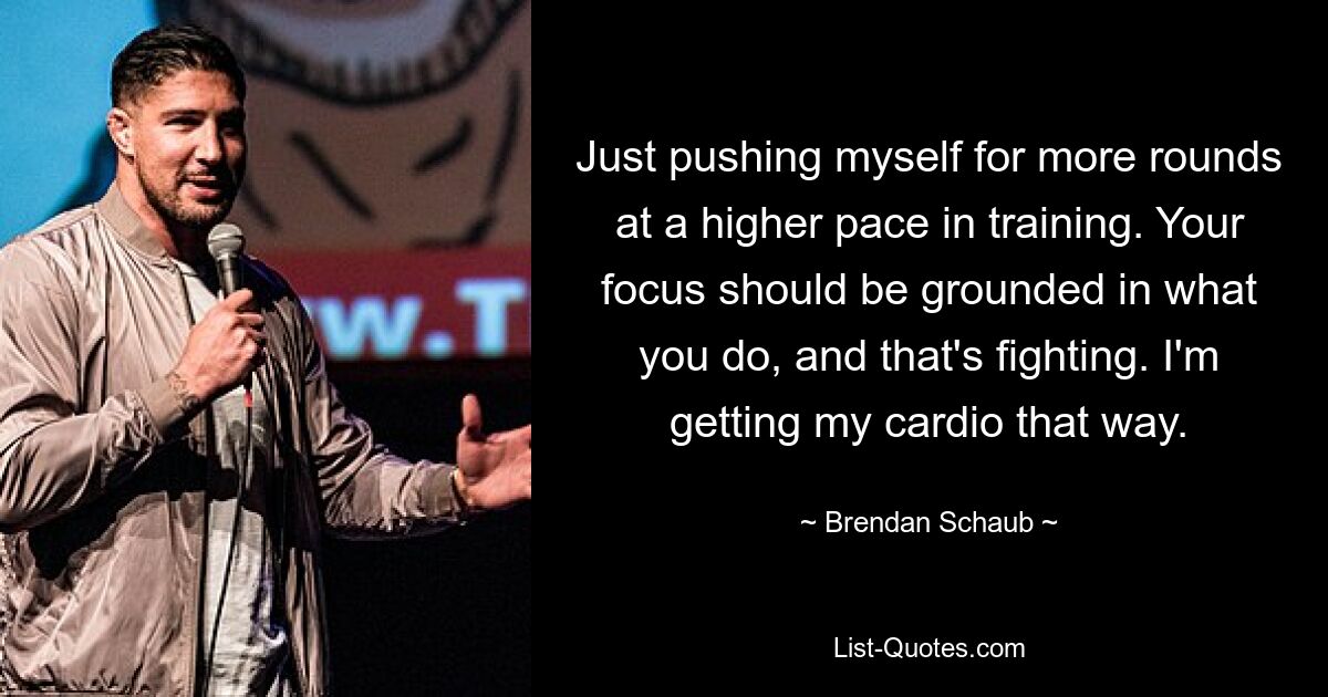 Just pushing myself for more rounds at a higher pace in training. Your focus should be grounded in what you do, and that's fighting. I'm getting my cardio that way. — © Brendan Schaub