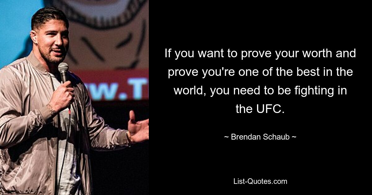 If you want to prove your worth and prove you're one of the best in the world, you need to be fighting in the UFC. — © Brendan Schaub