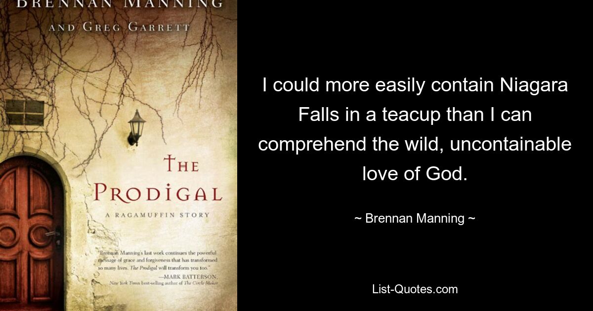 I could more easily contain Niagara Falls in a teacup than I can comprehend the wild, uncontainable love of God. — © Brennan Manning