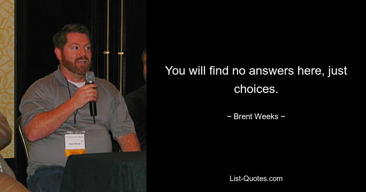 You will find no answers here, just choices. — © Brent Weeks