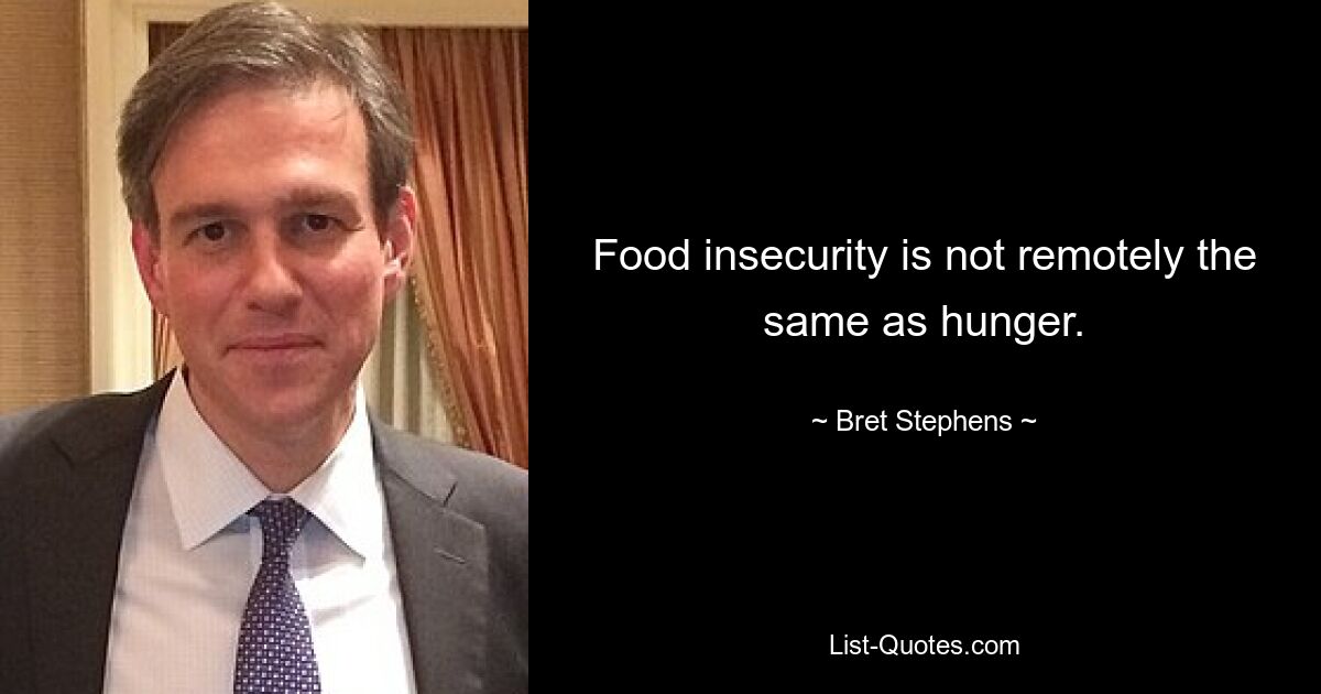 Food insecurity is not remotely the same as hunger. — © Bret Stephens