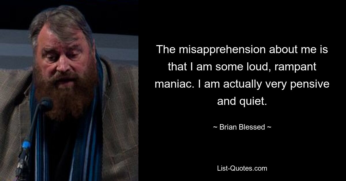 Заблуждение обо мне состоит в том, что я какой-то громкий, безудержный маньяк. Я на самом деле очень задумчивый и тихий. — © Брайан Блессид 