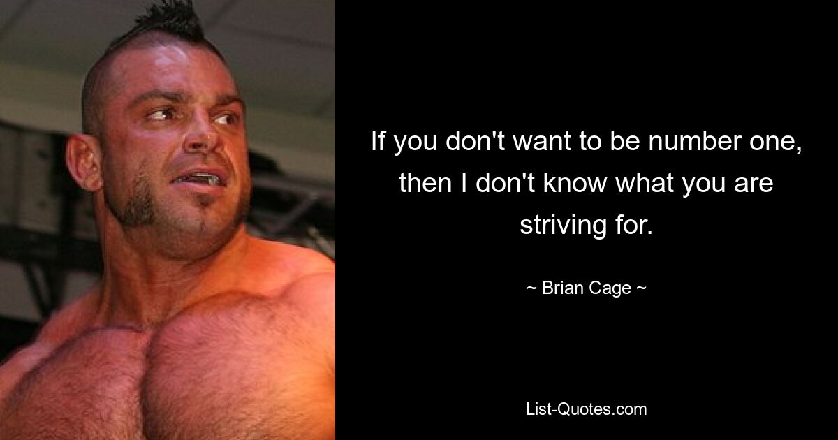 If you don't want to be number one, then I don't know what you are striving for. — © Brian Cage