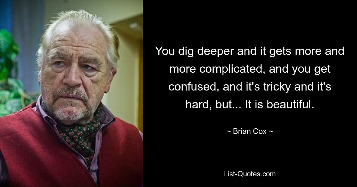 You dig deeper and it gets more and more complicated, and you get confused, and it's tricky and it's hard, but... It is beautiful. — © Brian Cox