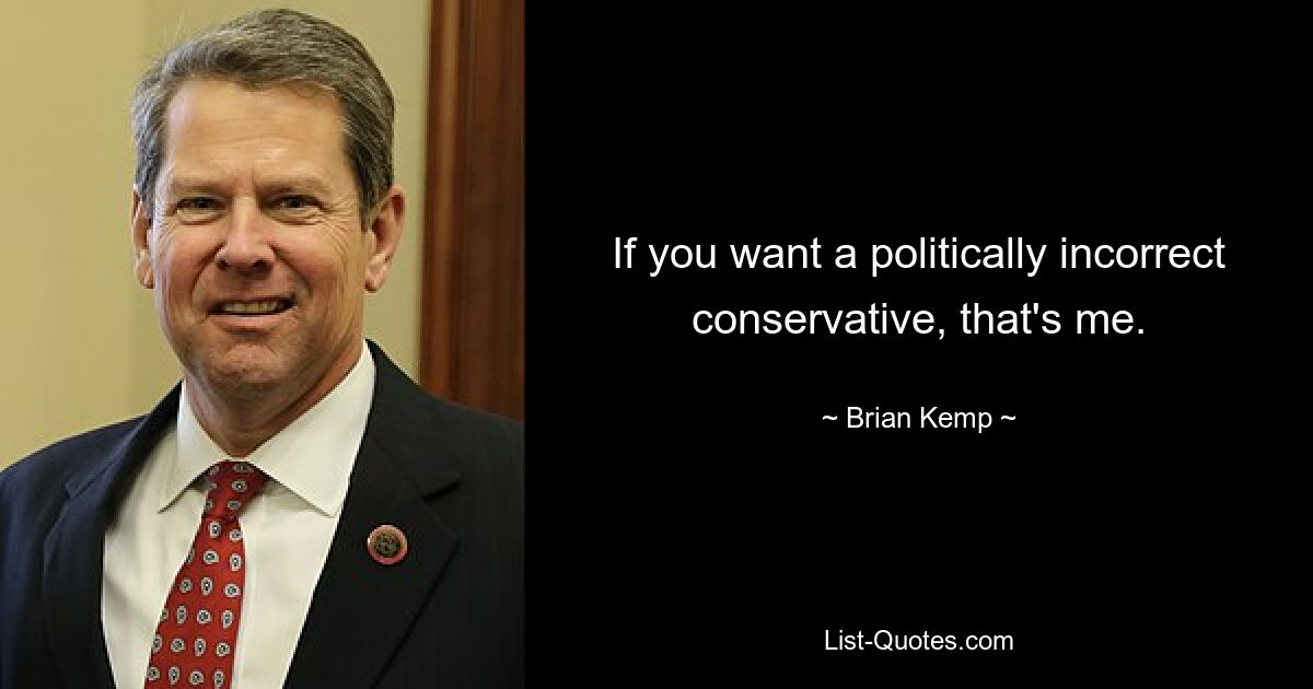 If you want a politically incorrect conservative, that's me. — © Brian Kemp