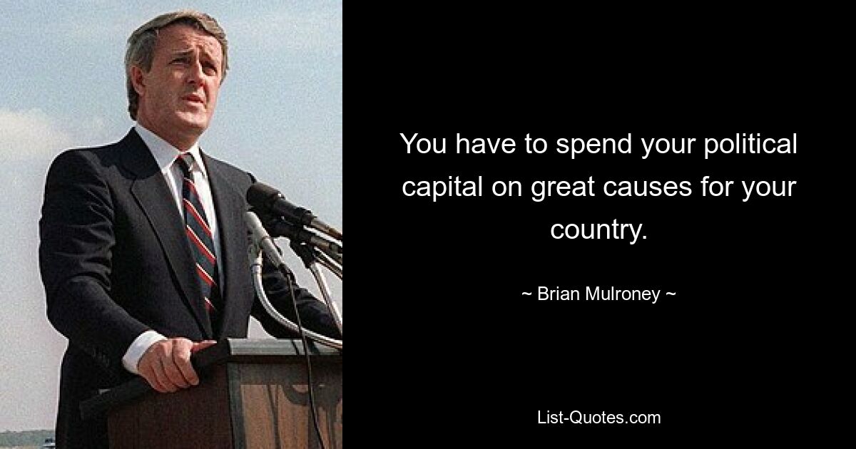 You have to spend your political capital on great causes for your country. — © Brian Mulroney