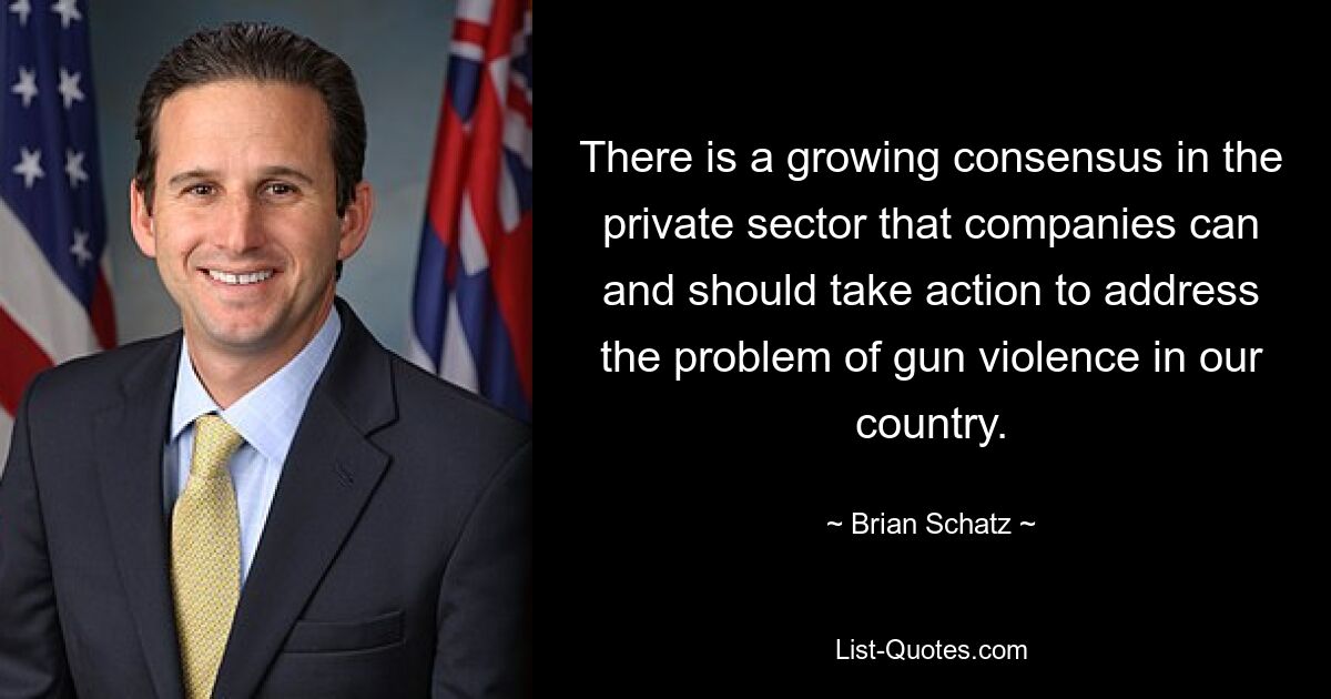 There is a growing consensus in the private sector that companies can and should take action to address the problem of gun violence in our country. — © Brian Schatz