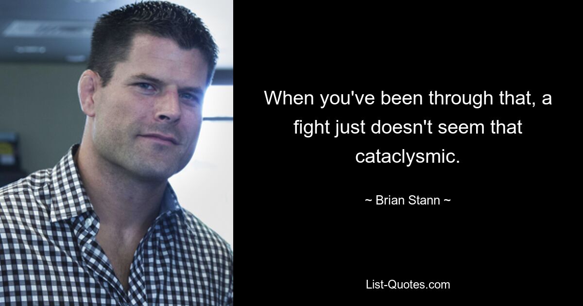 When you've been through that, a fight just doesn't seem that cataclysmic. — © Brian Stann