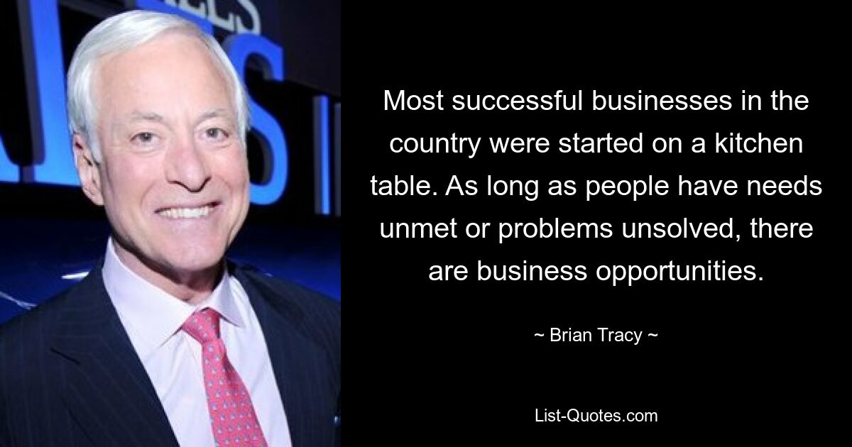 Most successful businesses in the country were started on a kitchen table. As long as people have needs unmet or problems unsolved, there are business opportunities. — © Brian Tracy