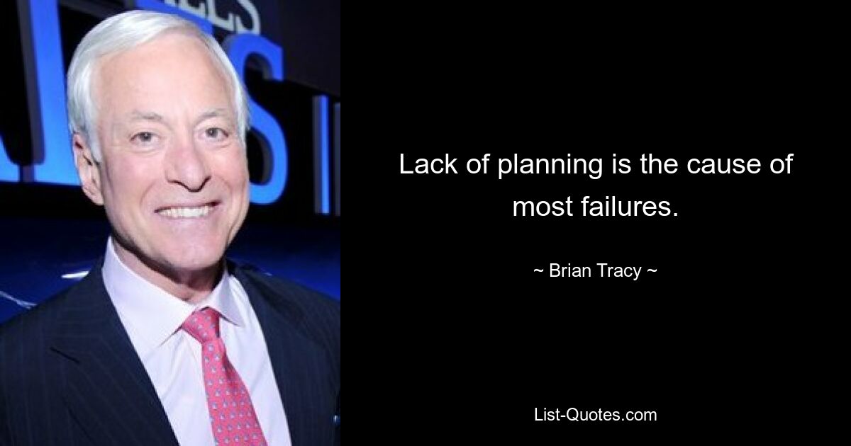 Lack of planning is the cause of most failures. — © Brian Tracy