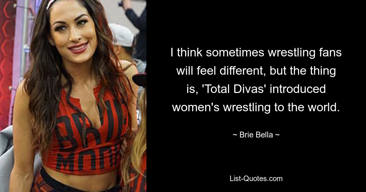 I think sometimes wrestling fans will feel different, but the thing is, 'Total Divas' introduced women's wrestling to the world. — © Brie Bella