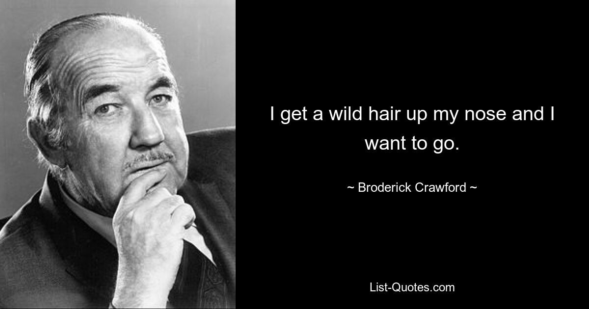 I get a wild hair up my nose and I want to go. — © Broderick Crawford