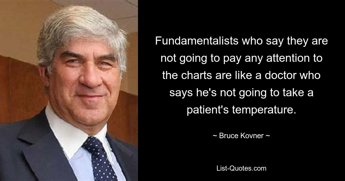 Fundamentalists who say they are not going to pay any attention to the charts are like a doctor who says he's not going to take a patient's temperature. — © Bruce Kovner