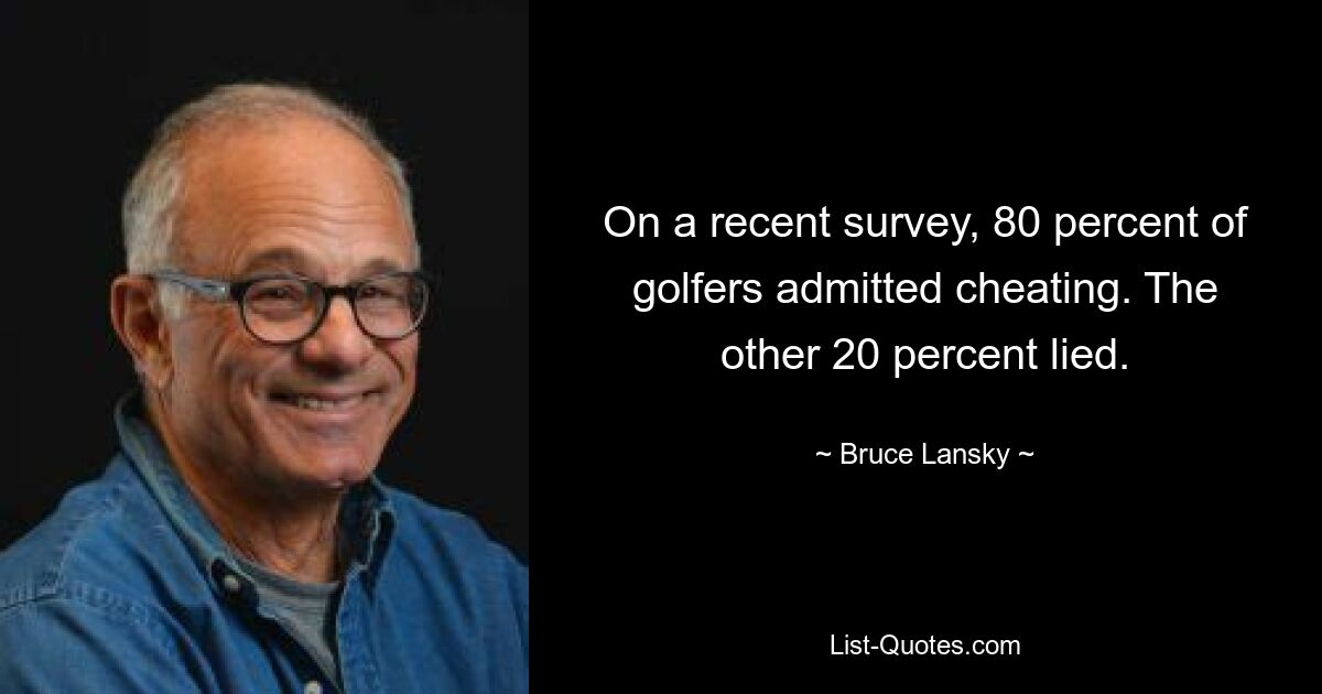 On a recent survey, 80 percent of golfers admitted cheating. The other 20 percent lied. — © Bruce Lansky