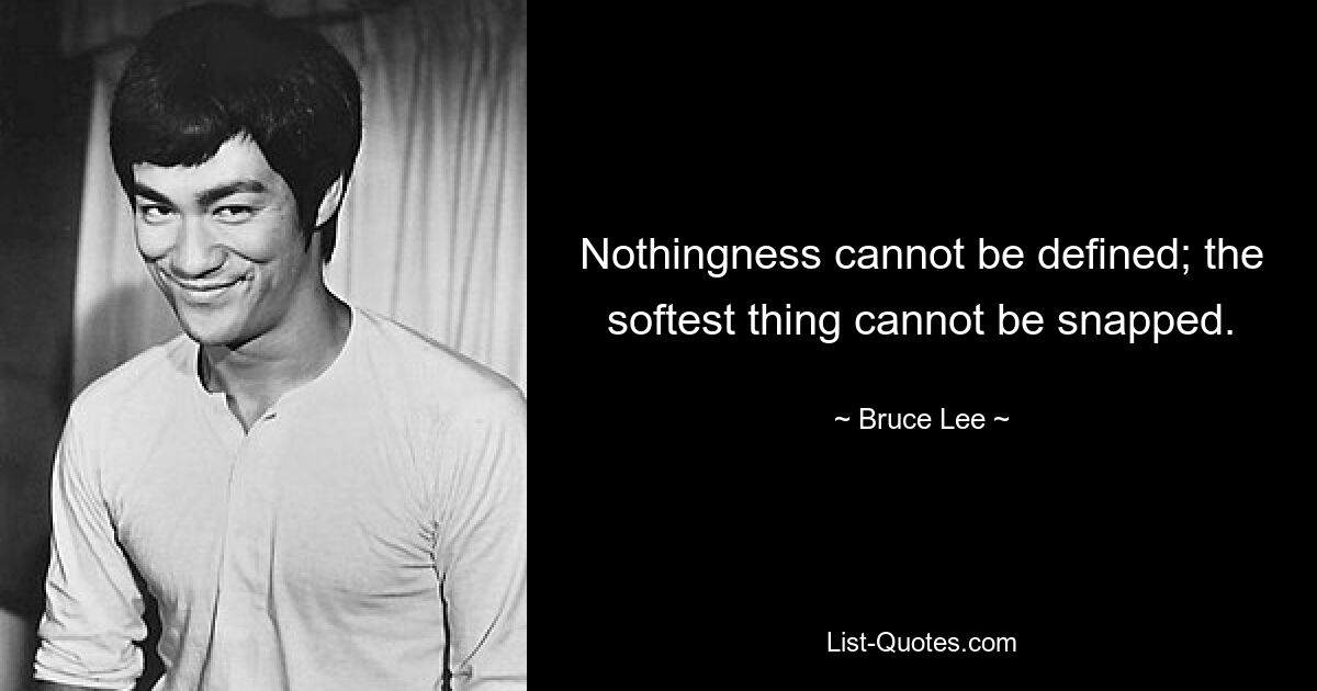 Nothingness cannot be defined; the softest thing cannot be snapped. — © Bruce Lee