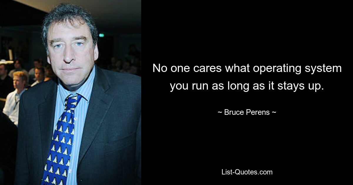 No one cares what operating system you run as long as it stays up. — © Bruce Perens