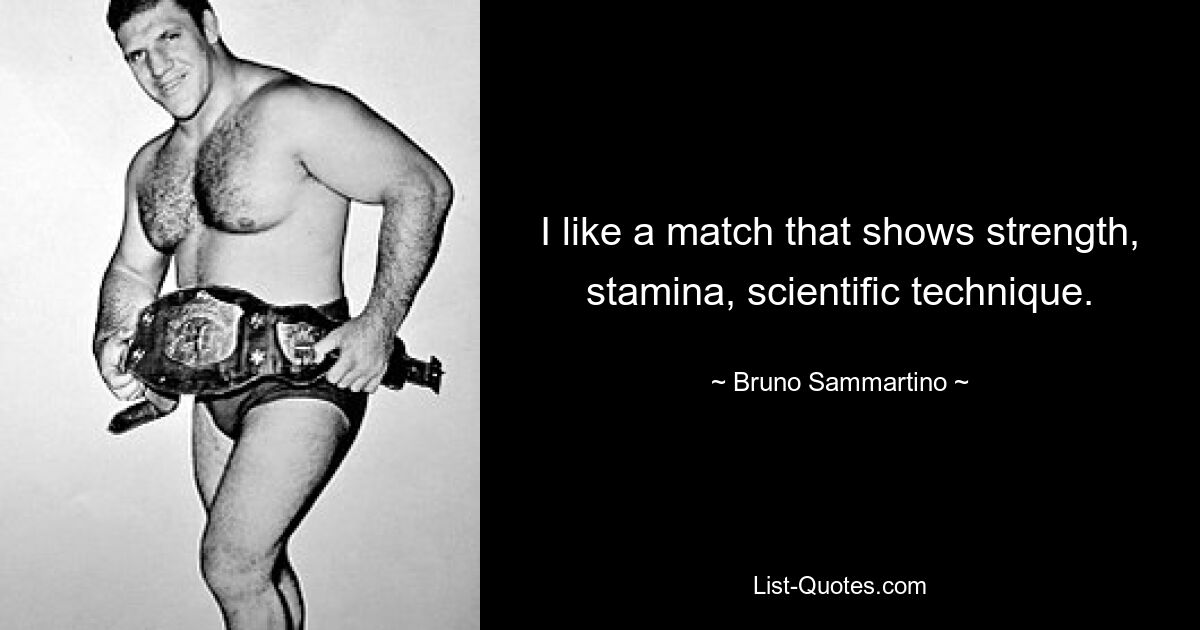 I like a match that shows strength, stamina, scientific technique. — © Bruno Sammartino