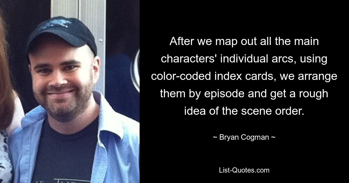 After we map out all the main characters' individual arcs, using color-coded index cards, we arrange them by episode and get a rough idea of the scene order. — © Bryan Cogman