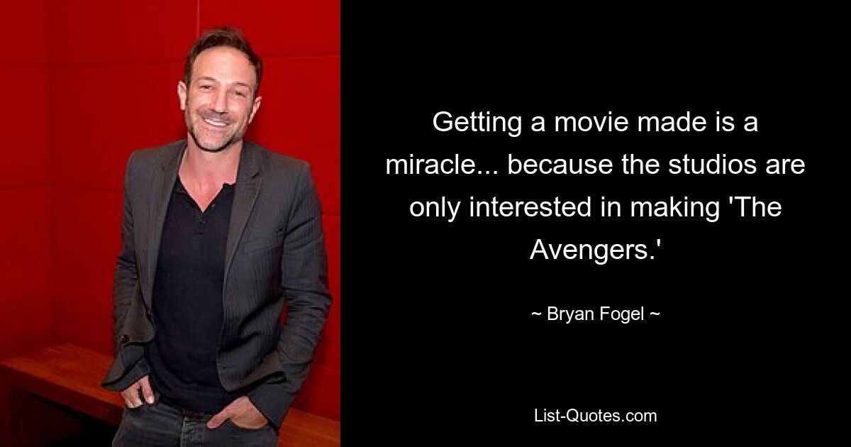 Getting a movie made is a miracle... because the studios are only interested in making 'The Avengers.' — © Bryan Fogel