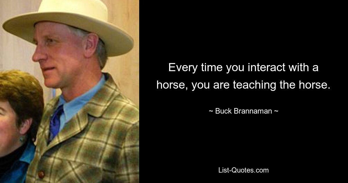 Every time you interact with a horse, you are teaching the horse. — © Buck Brannaman