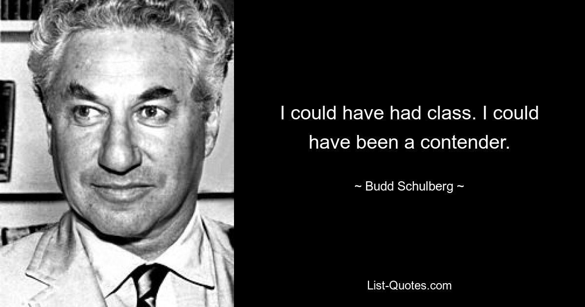 I could have had class. I could have been a contender. — © Budd Schulberg