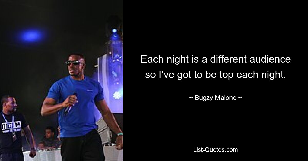 Each night is a different audience so I've got to be top each night. — © Bugzy Malone