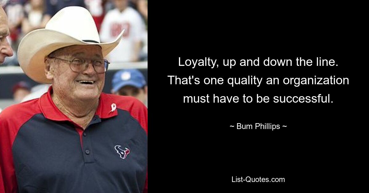 Loyalty, up and down the line. That's one quality an organization must have to be successful. — © Bum Phillips