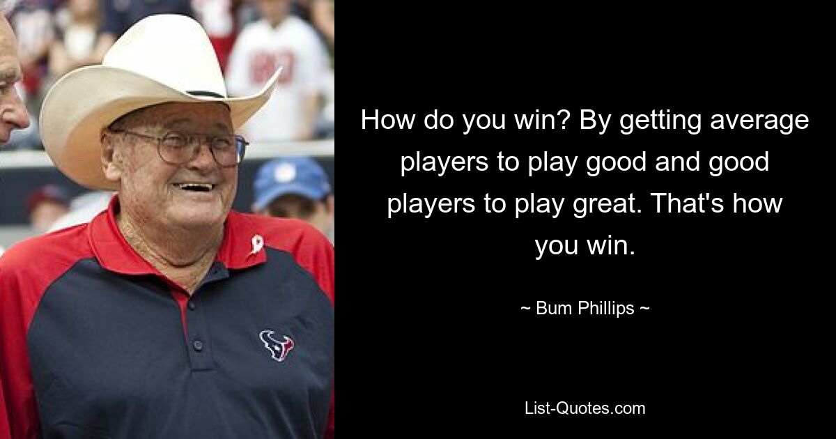 How do you win? By getting average players to play good and good players to play great. That's how you win. — © Bum Phillips