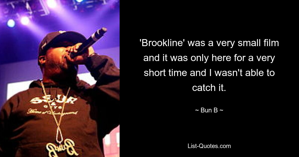 'Brookline' was a very small film and it was only here for a very short time and I wasn't able to catch it. — © Bun B