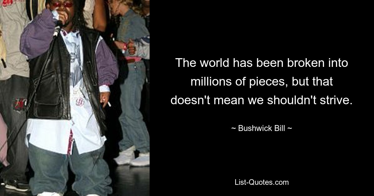 The world has been broken into millions of pieces, but that doesn't mean we shouldn't strive. — © Bushwick Bill