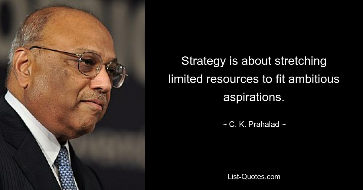 Strategy is about stretching limited resources to fit ambitious aspirations. — © C. K. Prahalad