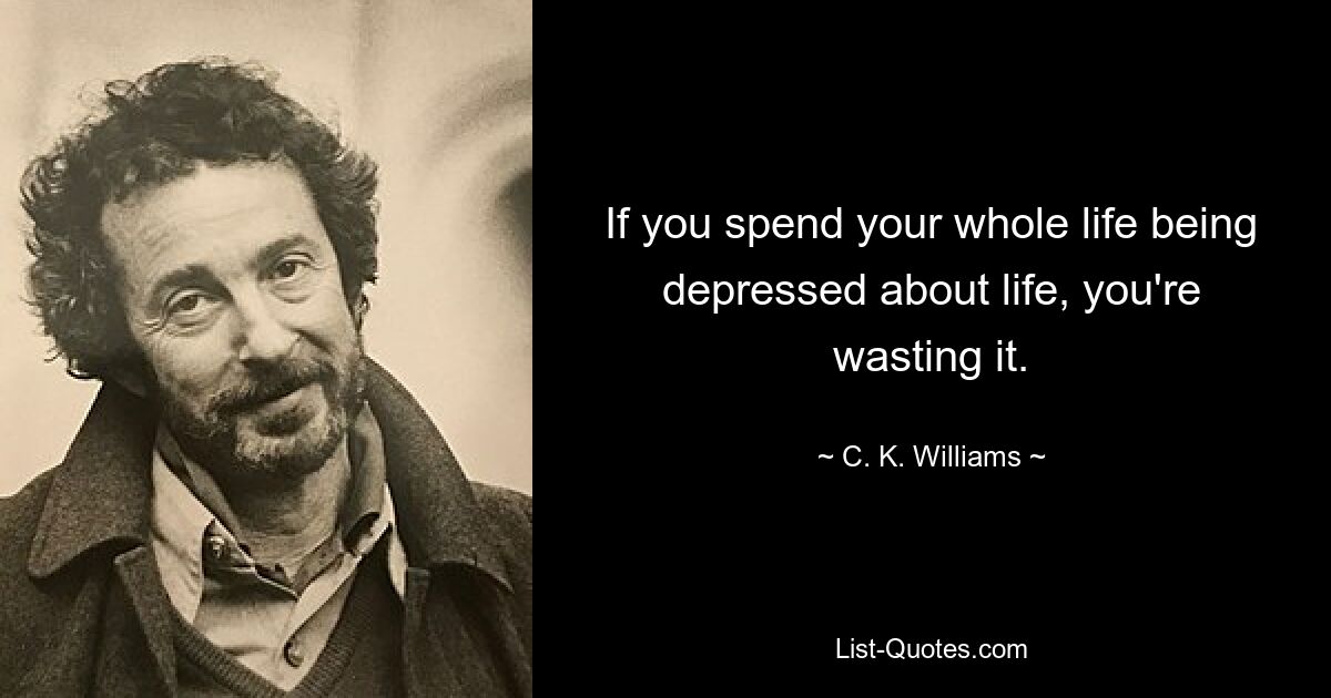 If you spend your whole life being depressed about life, you're wasting it. — © C. K. Williams