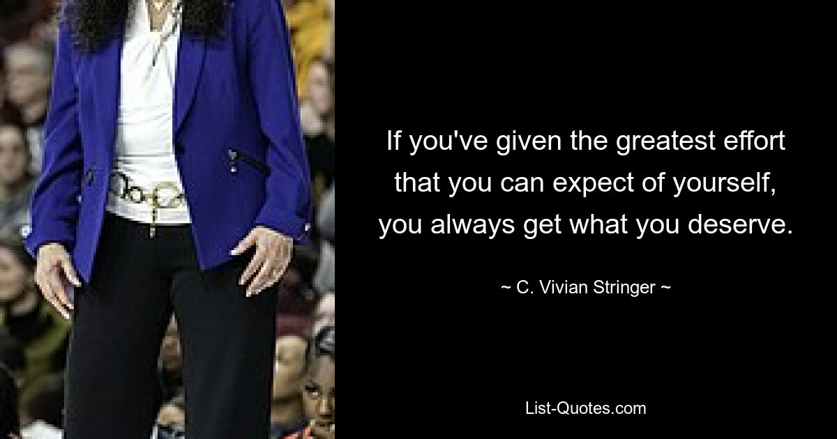 If you've given the greatest effort that you can expect of yourself, you always get what you deserve. — © C. Vivian Stringer