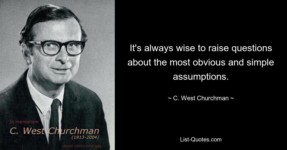 It's always wise to raise questions about the most obvious and simple assumptions. — © C. West Churchman