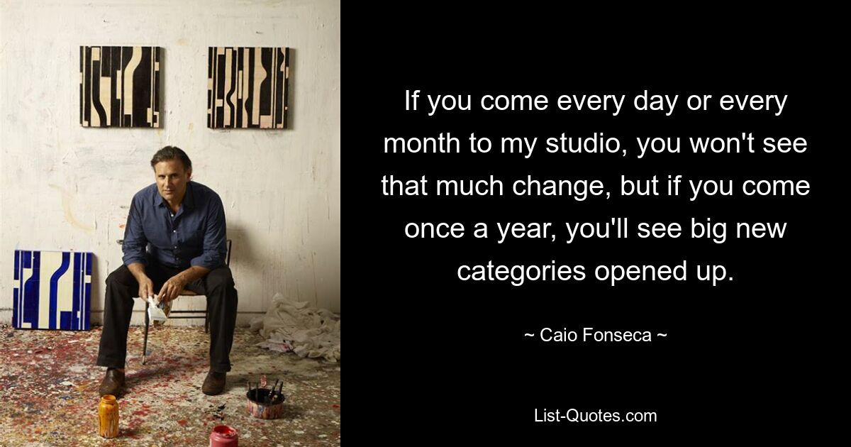 If you come every day or every month to my studio, you won't see that much change, but if you come once a year, you'll see big new categories opened up. — © Caio Fonseca